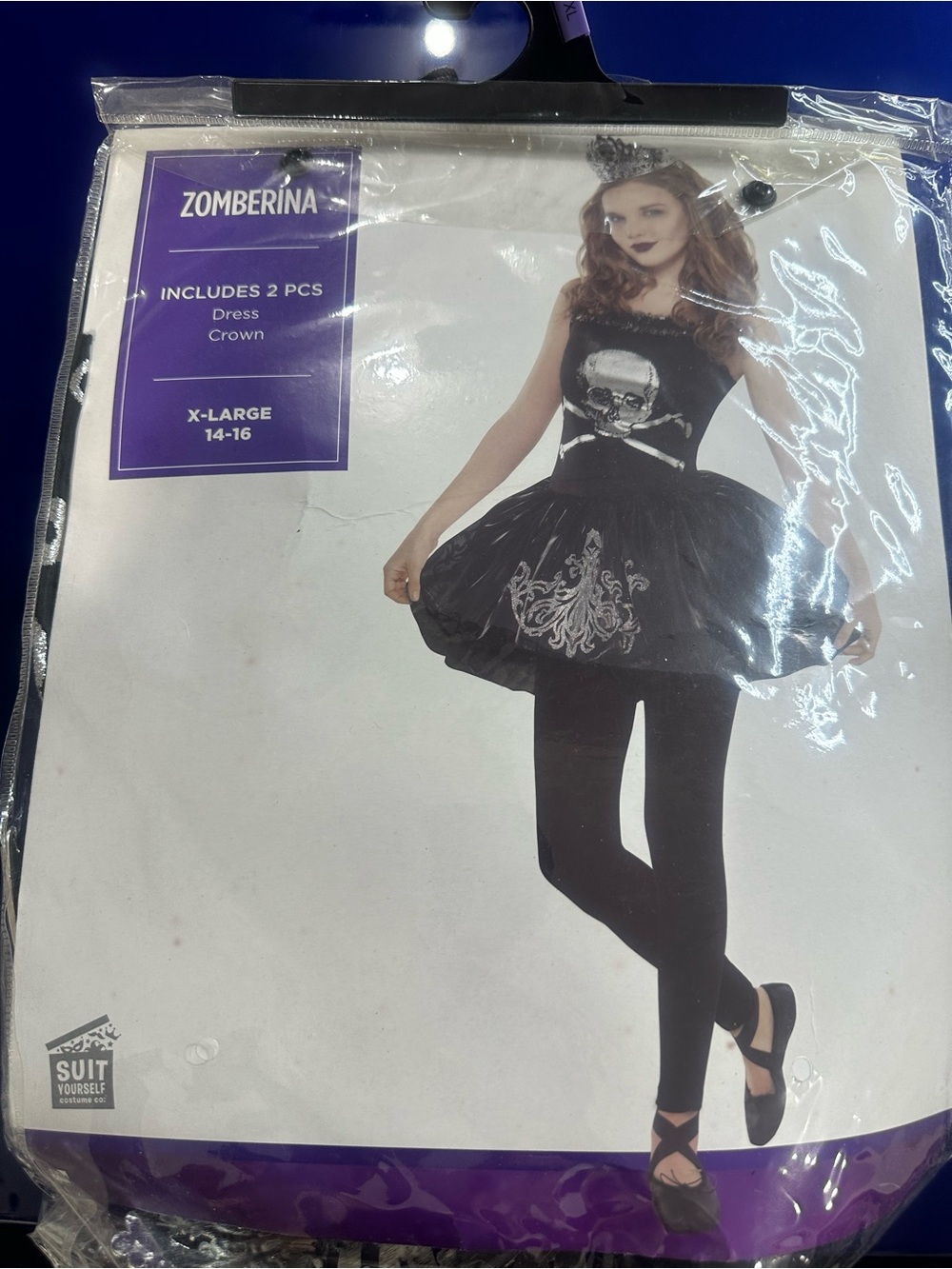 Zomberina Black Skull Dress & Crown Costume - X-Large